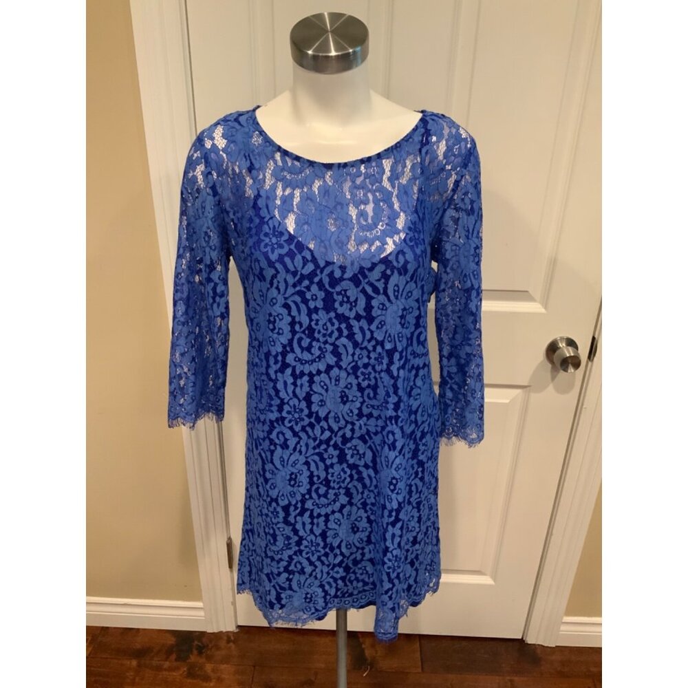 HD in Paris Anthropologie Bright Blue Lace Mini Dress, Size M